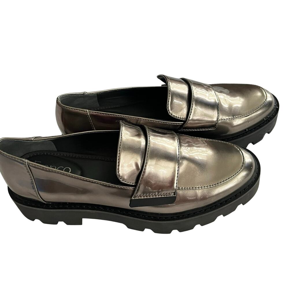 Franco Sarto Brindy silver Lug Loafers Y2K chunky heel Women Size: 7.5 goth